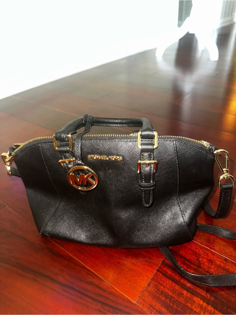 Michael Kors Black Satchel with Gold MK Charm